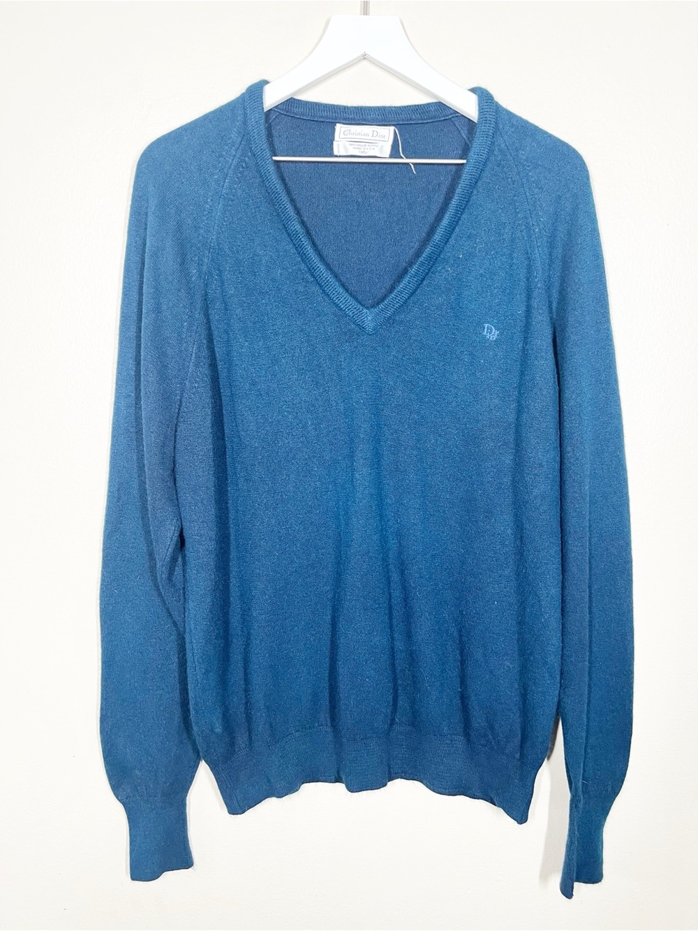 Vintage Christian Dior Men's Deep Teal Pullover V- Neck Sweater Acrylic Size XL